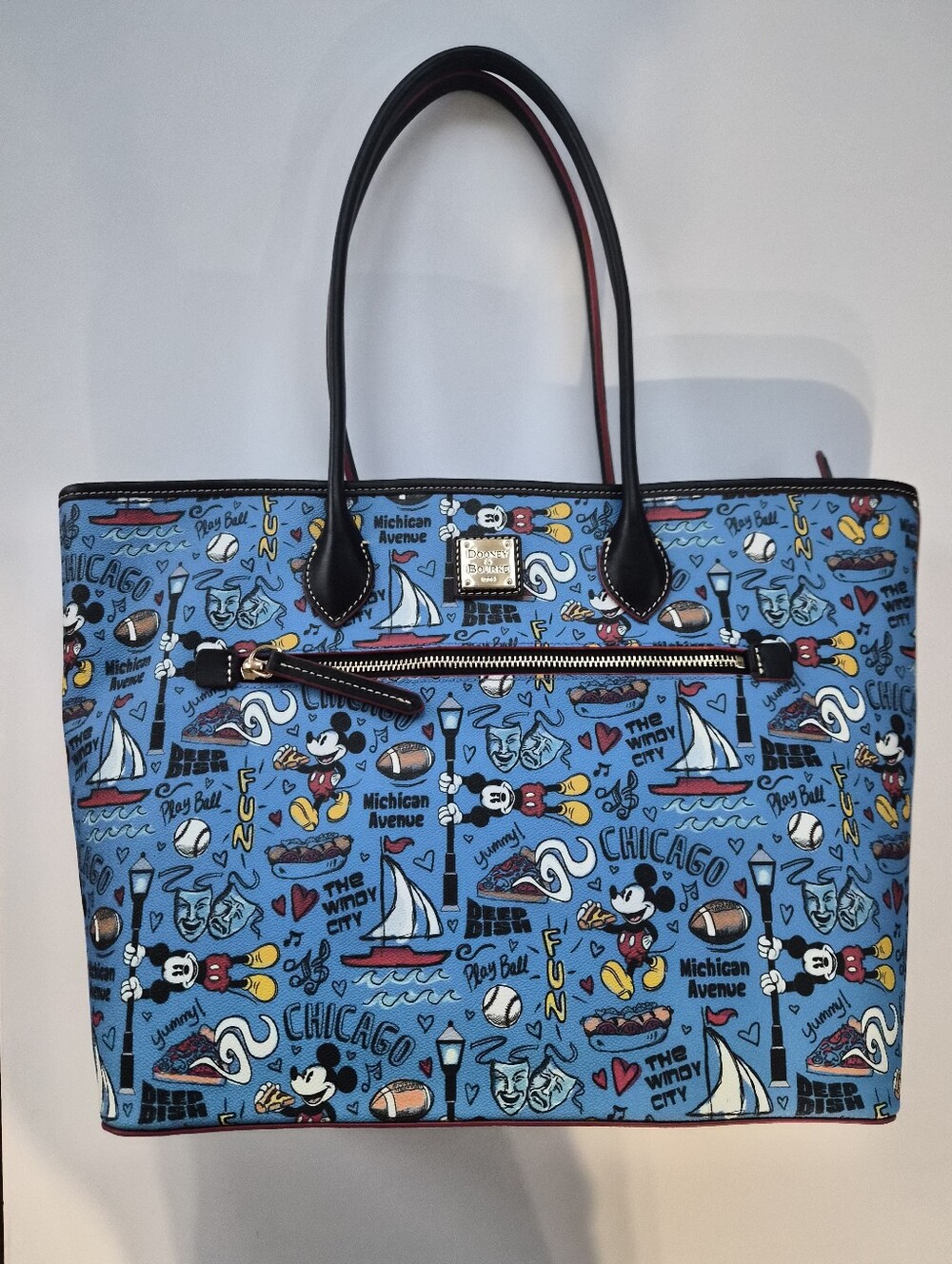 NWOT [Dooney & Bourke] Disney Chicago 21 Tote, Blue, Coated Cotton, Leather Trim